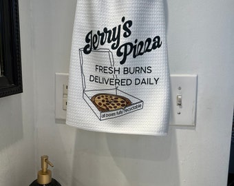 Jerry’s Pizza Delivering Fresh Burns Full Color Waffle Weave Tea Towel Greta Thunberg