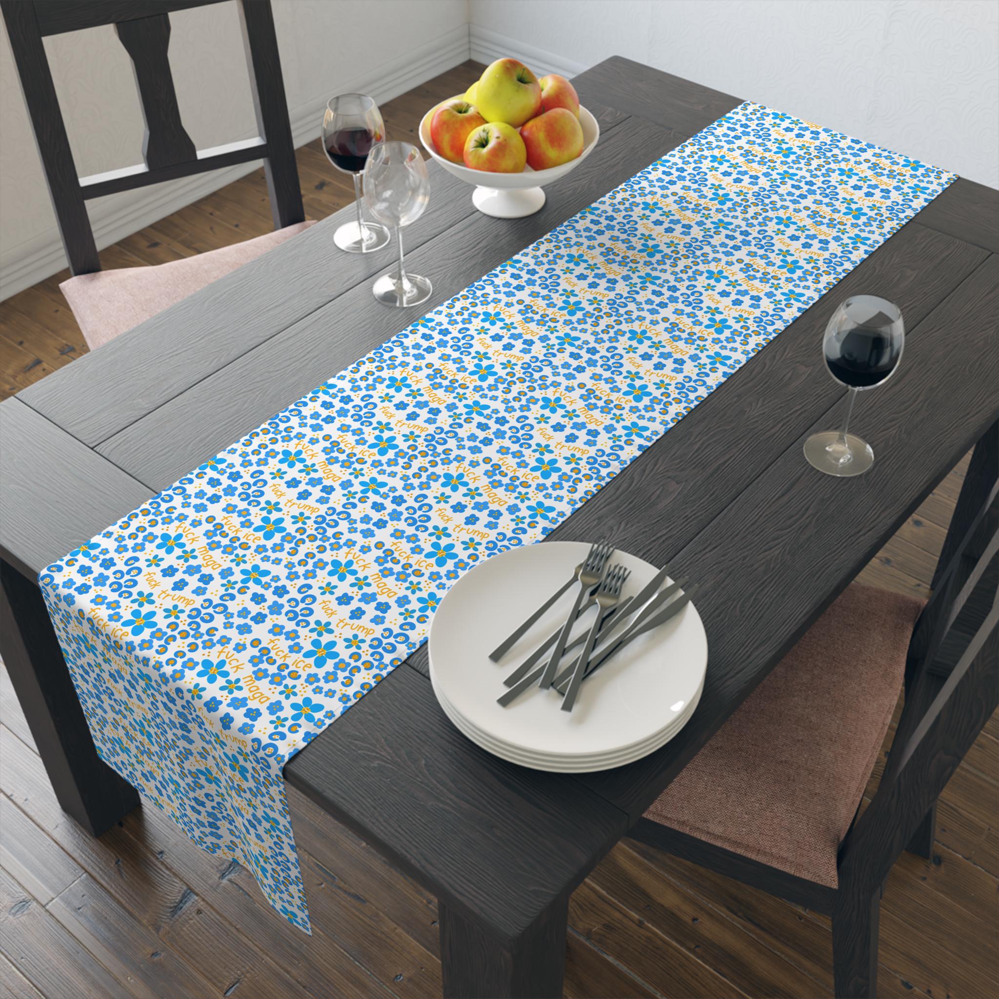 Ditsy Table Setting Slightly Subtle Ditsy Blue Floral Table Runner | Cotton Polyester - Etsy