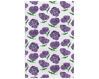 Slightly Subtle Purple Poppy Pattern Microfiber Tea Towel | Floral Kitchen Linen FDT