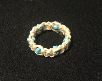 Hemp and turquoise ring size 7
