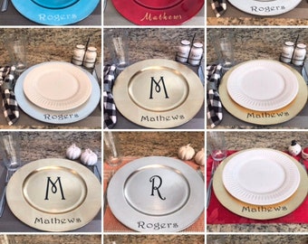 Customized Charger Plates (Set of 4), Monogrammed Charger Plates, Holiday Charger Plates