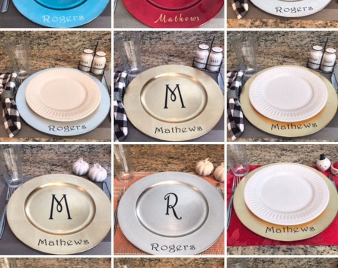 Customized Charger Plates (Set of 4), Monogrammed Charger Plates, Holiday Charger Plates