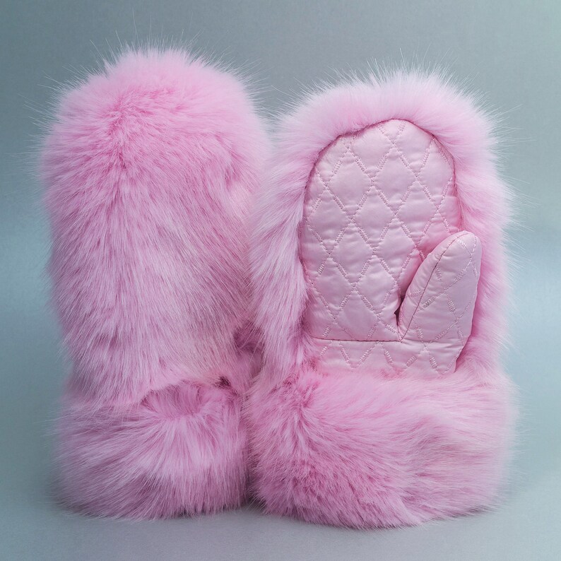 Pink fluffy super quality faux eco fur mittens gloves | Etsy