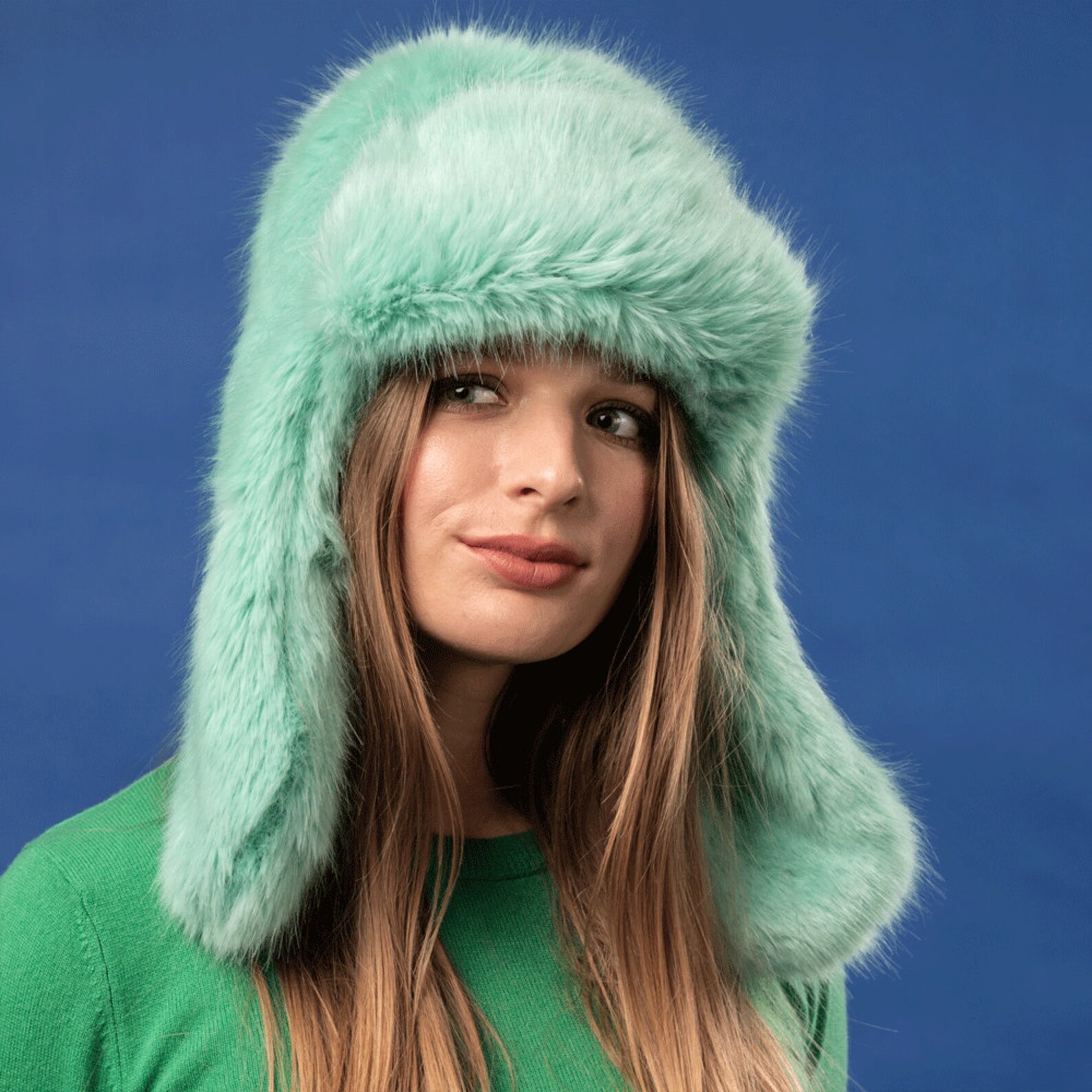 Green fluffy faux fur aviator hat super quality unisex Etsy