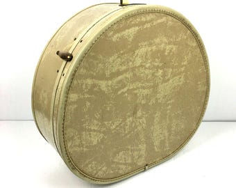 Mala de viagem Samsonite Shwayder 9420 Vintage Redonda com 45 cm, estilo caixa de chapéu, creme, anos 1940