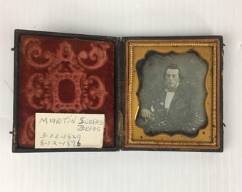 Dagherrotipo degli anni 1850, uomo, Martin Zerfas Case, lastra 1/6, ambrotipo, foto, Indiana