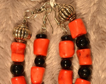 Boucles d'oreilles + bracelet corail rouge tourmaline N85 Glenrock