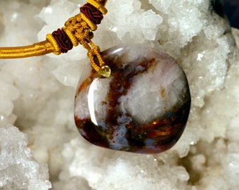 Pendentif Agate Océan multicolore sang et or N38