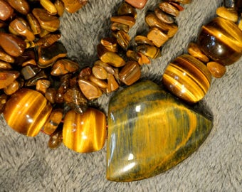 double row necklace Tiger's eye beads and trapeze pendant / Guaranteed exclusive and unique piece contractual photo N01 Krakatoa