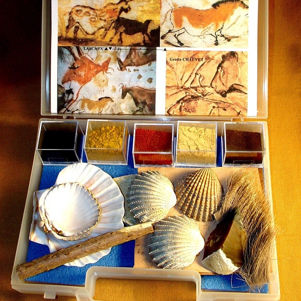 Mallette KIT PEINTURE POLYCHROME Préhistorique aux Ocres naturelle Hypoallergéniques-  -6 teintes différentes avec mode emploi-