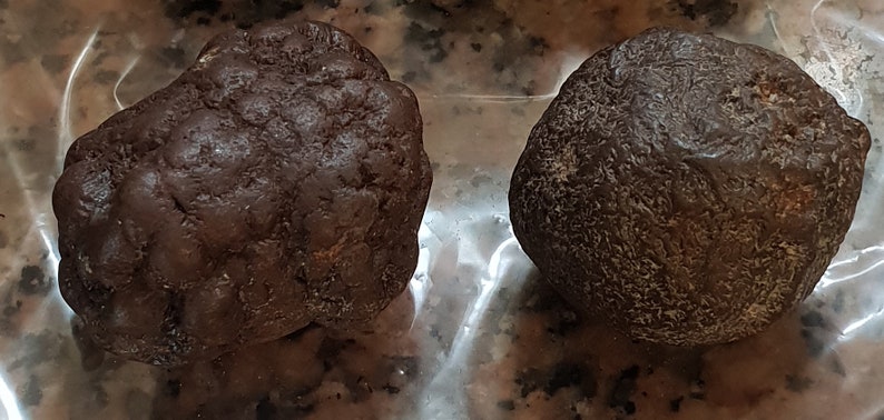 Puede incluir: Dos piedras redondas de color marr&oacute;n oscuro, de forma irregular. Las piedras tienen una superficie rugosa y texturizada.