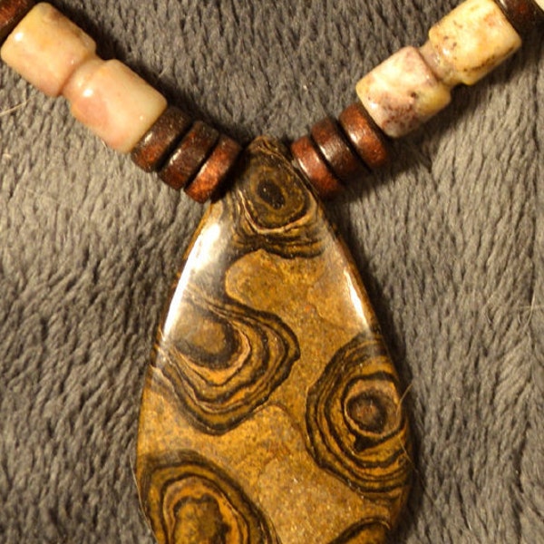 ARTICLE VENDU : Collier stromatholite agate bois de buis Gaia 114