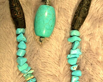Collier Mi-long En Perles De Turquoise Véritable - Neuf Avec étiquettes, Bleu Naturel