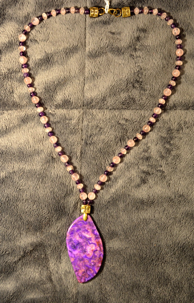 Charoite Jasper necklace Amethyst rose quartz Sanat Kumara 112 br\u00e9chite
