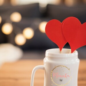 Styled Stock Photo. Valentines Day Red Heart Tags. White Mug Mock Up. Heart Mock Up. Social Media Photo. Small Business Branding. Love Image
