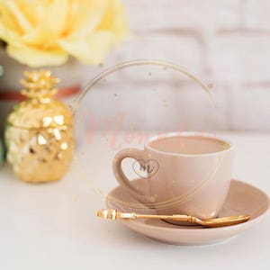 Styled Stock Photo.  Feminine workplace concept. Freelance fashion workspace - coffee, flowers, golden pineapple, coffee maker. Coffee Image