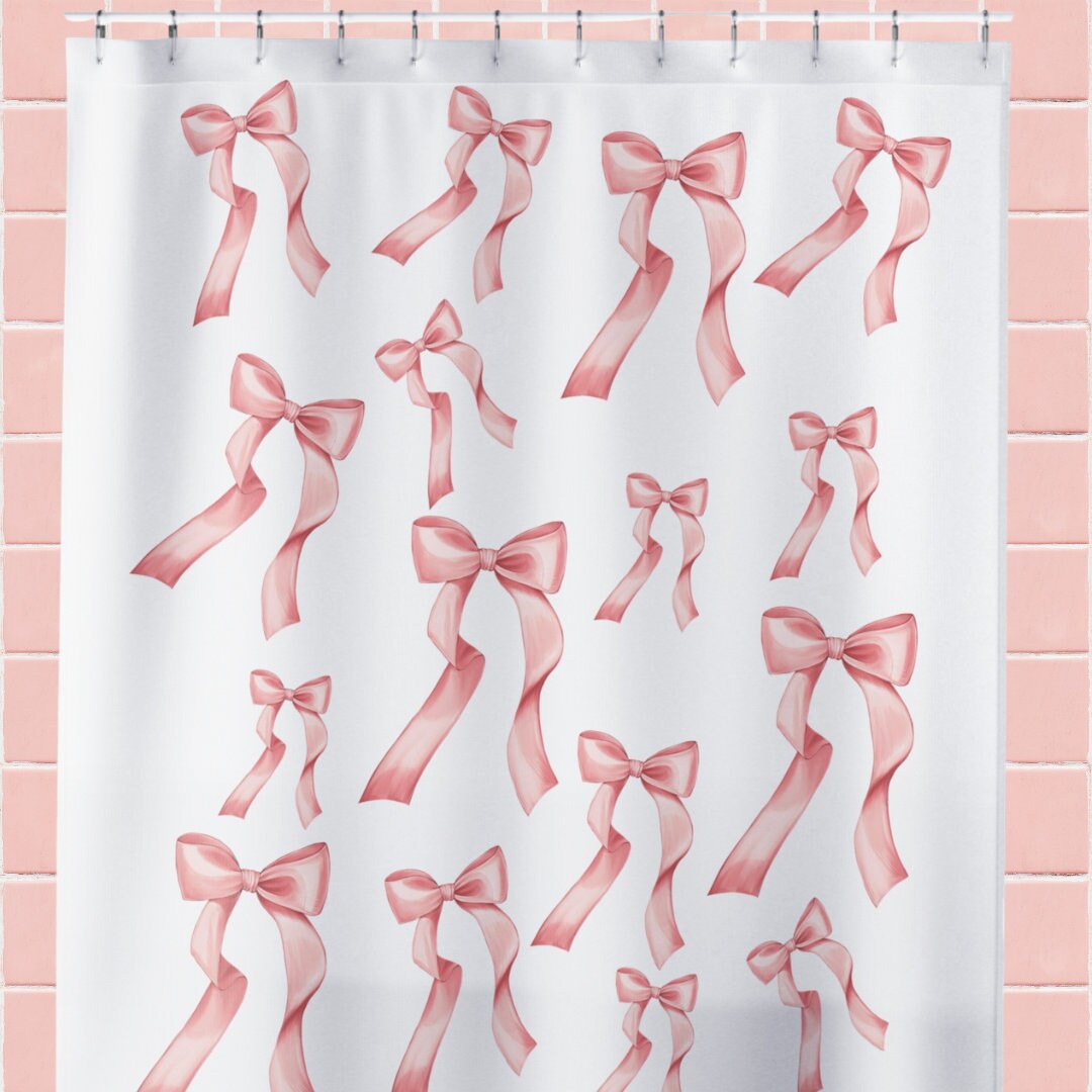 Pink Bow Shower Curtain, Coquette Room Decor, Balletcore Home Decor