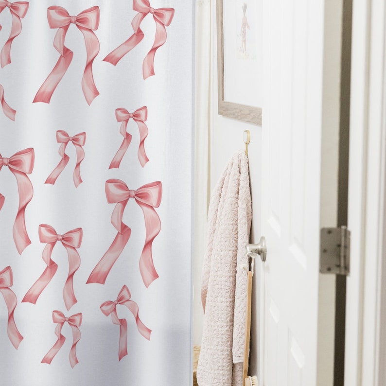Pink Bow Shower Curtain, Coquette Room Decor, Balletcore Home Decor ...