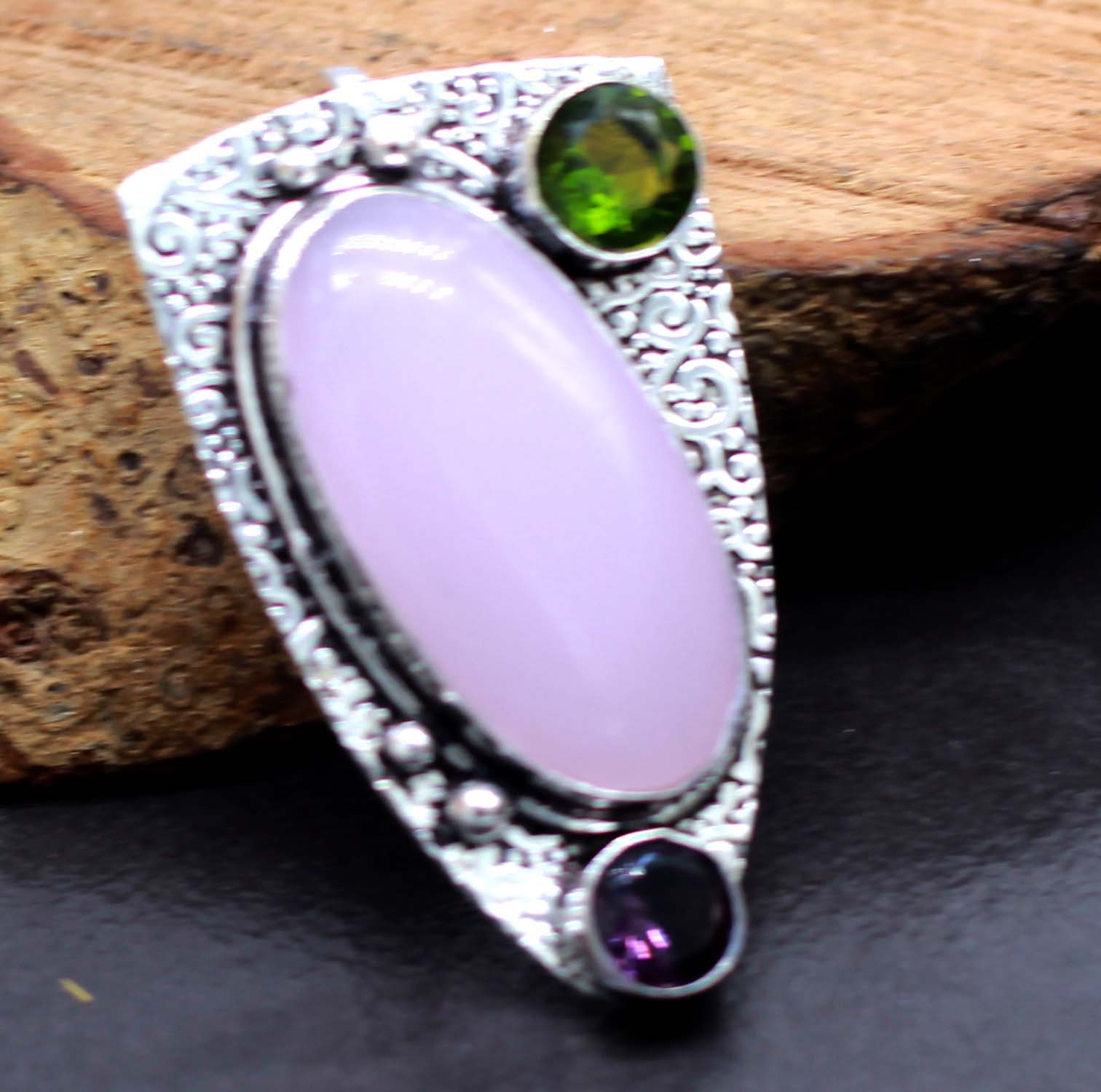 Natural Rose Quartz Peridot & Amethyst Pendant Gemstone Etsy