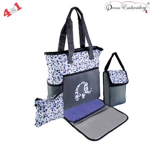 Juego de bolsa de pañales 4 en 1 Elefante azul -Calentador de biberones -Cambiador y bolsa para bebés / Bolsa de bebé / Regalo para bebés / Bolsa de pañales / Bolsa de mamá Baby shower