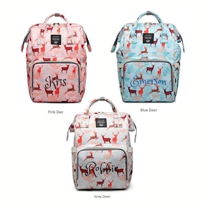 Bolsa de pañales grande PERSONALIZADA Mochila - DEER Monograma personalizado / Nombre bordado Mochila Bolsa de pañales infantil / Bolsa de bebé / Bolsa de pañales de regalo de bebé
