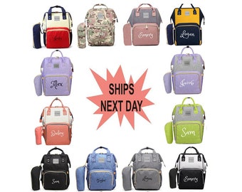 PERSONALIZED Large Diaper Bag Knapsack Set Lavender STUNGO Custom Monogram /Name Embroidered Bottle Pouch for infant /Baby Bag /Baby Gift