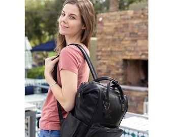 Large Black Leather Diaper Bag Knapsack Genuine Leather Diaper bag Backpack WATERPROOF diaper bag UNISEX /Baby Bag /Baby Gift Baby shower