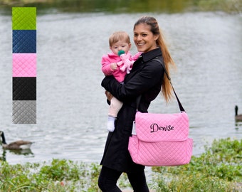 PERSONALIZED Large Messenger Diaper Bag 3 in 1 Set -Pink -Custom Monogram /Name Embroidered -Changing Pad for infant /Baby Bag /Baby Gift