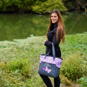 Juego de bolsa de pañales 4 en 1 PERSONALIZADA Mariposa fucsia - Monograma personalizado / Nombre bordado - Cambiador y bolsa para bolsa de bebé infantil / Regalo de bebé