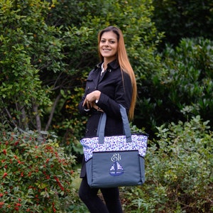Juego de bolsa de pañales 4 en 1 PERSONALIZADA Barco azul - Monograma personalizado / Nombre bordado - Cambiador y bolsa para bebé / Bolsa de bebé / Regalo de bebé