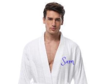 PERSONALIZED Men Terry Robe Cotton FREE shipping Custom Monogram /Name Embroidered Gift For Groom & Best Men Bath robe SPA Robe Gym Pool
