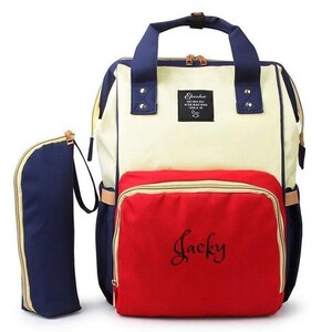Bolsa de pañales grande PERSONALIZADA Conjunto de mochila Rojo y azul-Monograma personalizado / Nombre bordado - Bolsa para calentar biberones para bebés / Bolsa de bebé / Regalo de bebé