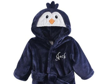 PERSONALIZED Baby Bathrobe Blue Penguin Animal -Infant Bath robe Custom Monogram /Name Embroidered Gift /Infant /Baby Shower /Baby Bath Robe