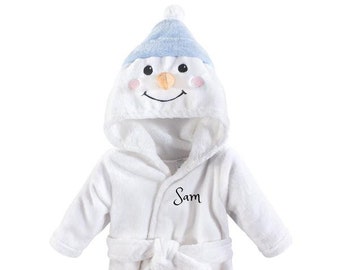 Personalized Baby Bathrobe -Winter Snowmen -FREE Shipping -Custom Monogram /Name Embroidered Gift /present /Infant /Baby Shower or Birth
