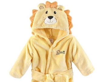 PERSONALIZED Baby Bathrobe -LION -Infant Bath robe -Custom Monogram /Name Embroidered Gift /Elephant /Infant /Baby Shower /Baby Bath Robe