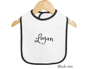 PERSONALIZED Baby bib Black rim -Custom Monogram /Name Embroidered Gift -baby Shower Gift Infant bib New born bib Burp cloth Baby feeding