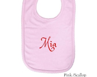 PERSONALIZED Baby bib Pink Scallop -Custom Monogram /Name Embroidered Gift -baby Shower Gift Infant bib New born bib Burp cloth Baby feeding