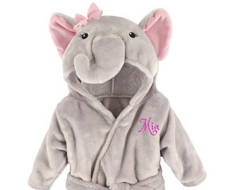 Personalized Baby Bathrobe -Pink Elephant -FREE Shipping -Custom Monogram /Name  0 to 9 months Gift /present /Infant /Baby Shower or Birth