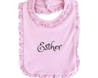 PERSONALIZED Baby bib Pink Ruffle -Custom Monogram /Name Embroidered Gift -baby Shower Gift Infant bib New born bib Burp cloth Baby feeding
