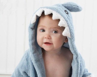 PERSONALIZED Baby Terry Bathrobe - Blue Shark -Infant Bath robe -Custom Monogram /Name Embroidered Gift /Infant /Baby Shower /Baby Bath Robe