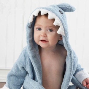 PERSONALIZED Baby Terry Bathrobe - Blue Shark -Infant Bath robe -Custom Monogram /Name Embroidered Gift /Infant /Baby Shower /Baby Bath Robe