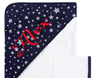 Personalized Hooded Baby Towel / Blue Stars After bath Hooded towel - FREE Shipping -  Name Embroidered Gift -Baby Shower/ Birth Present