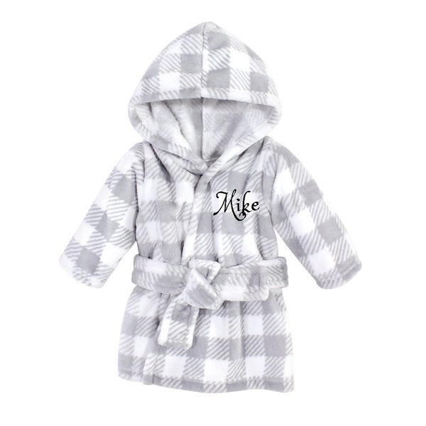 PERSONALIZED Baby Bathrobe -Grey patterned  -Infant Bath robe -Custom Monogram /Name Embroidered Gift /Infant /Baby Shower /Baby Bath Robe