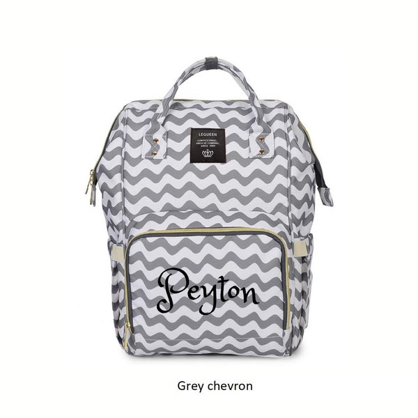 PERSONALIZED Large Diaper Bag Knapsack GREY Chevron Custom Monogram /Name Embroidered Backpack Diaper bag infant /Baby Bag /Gift Nappy Bag