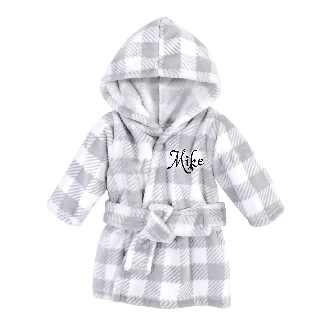PERSONALIZED Baby Bathrobe grey Patterned infant Bath Robe custom