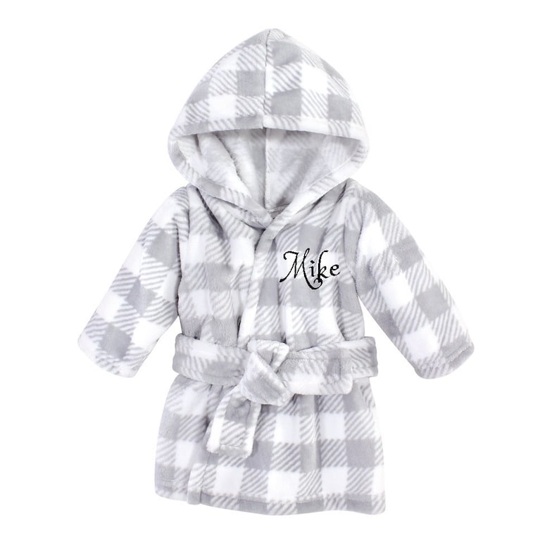 PERSONALIZED Baby Bathrobe grey Patterned infant Bath Robe Etsy
