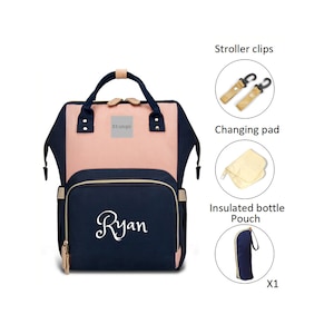 PERSONALIZADO Bolsa de pañales grande Mochila Set Gris STUNGO Monograma personalizado / Nombre bordado Bolsa calentador de botellas para bebé / Bolsa de bebé / Regalo de bebé