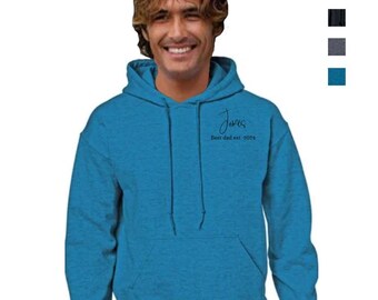Custom dad Sweatshirt Personalized Blue Hoodie father sweater baby shower gift Embroidered gender reveal best new dad gift customized Men