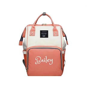 Bolsa de pañales grande PERSONALIZADA Mochila ROSA / GRIS Monograma personalizado / Nombre Mochila bordada Bolsa de pañales infantil / Bolsa de bebé / Bolsa de pañales de regalo