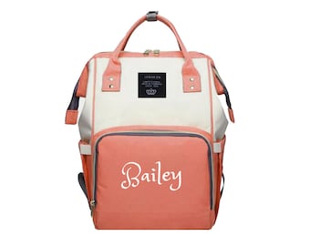 PERSONALIZED Large Diaper Bag Knapsack PINK /GREY Custom Monogram /Name Embroidered Backpack Diaper bag infant /Baby Bag /Gift Nappy Bag
